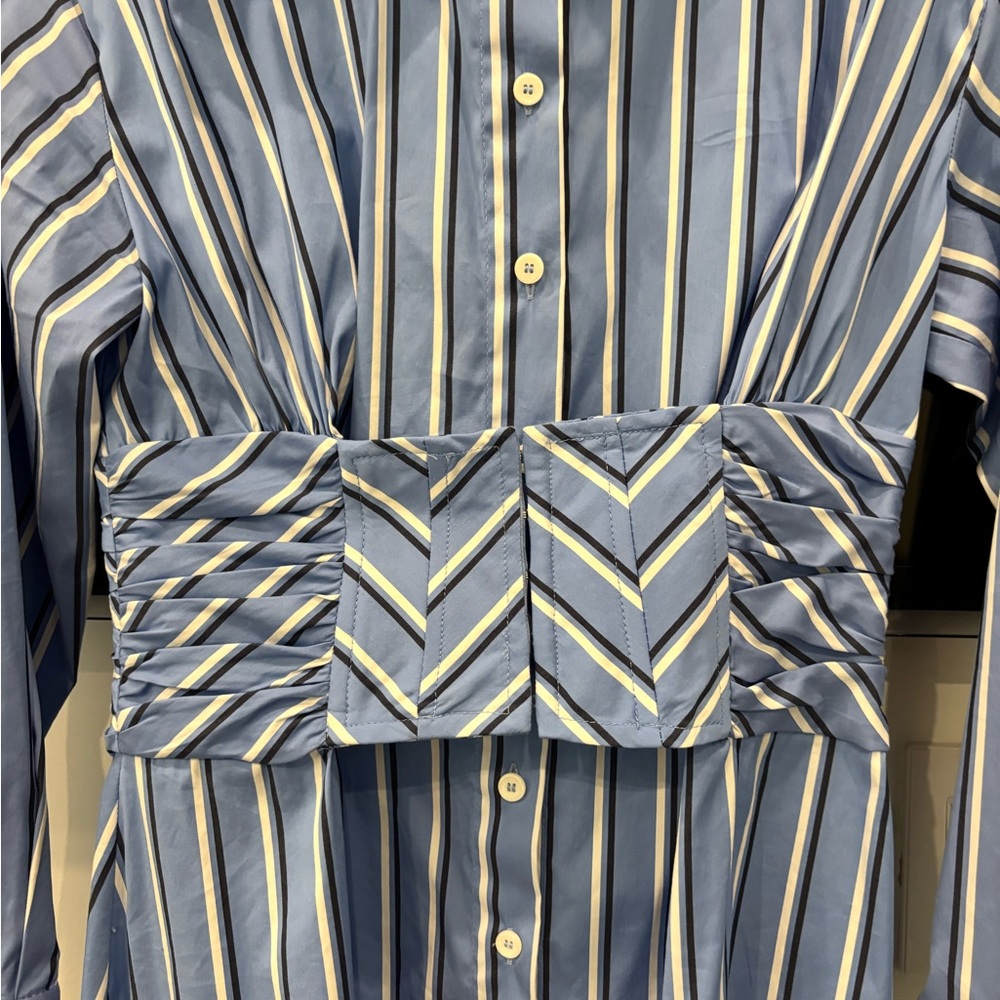 Zara Blue and White Striped Dress with Waist Detail - Picture 5 of 10